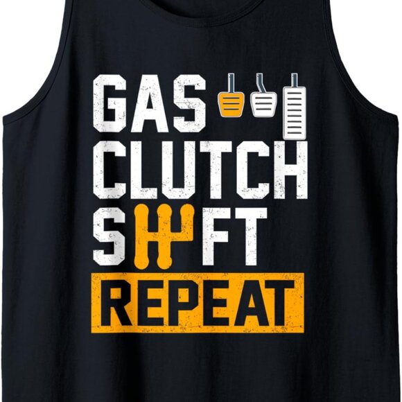 Black Men's Small Gas Clutch Shift Repeat Car Enthusiast Tank Top, 100% Cotton - Picture 1 of 2